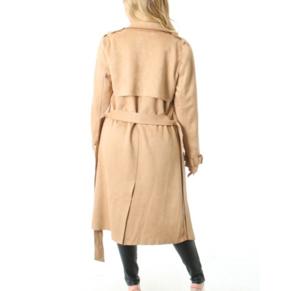 LAST ONE! Faux Suede Trench Coat- Taupe - Picture 4 of 12